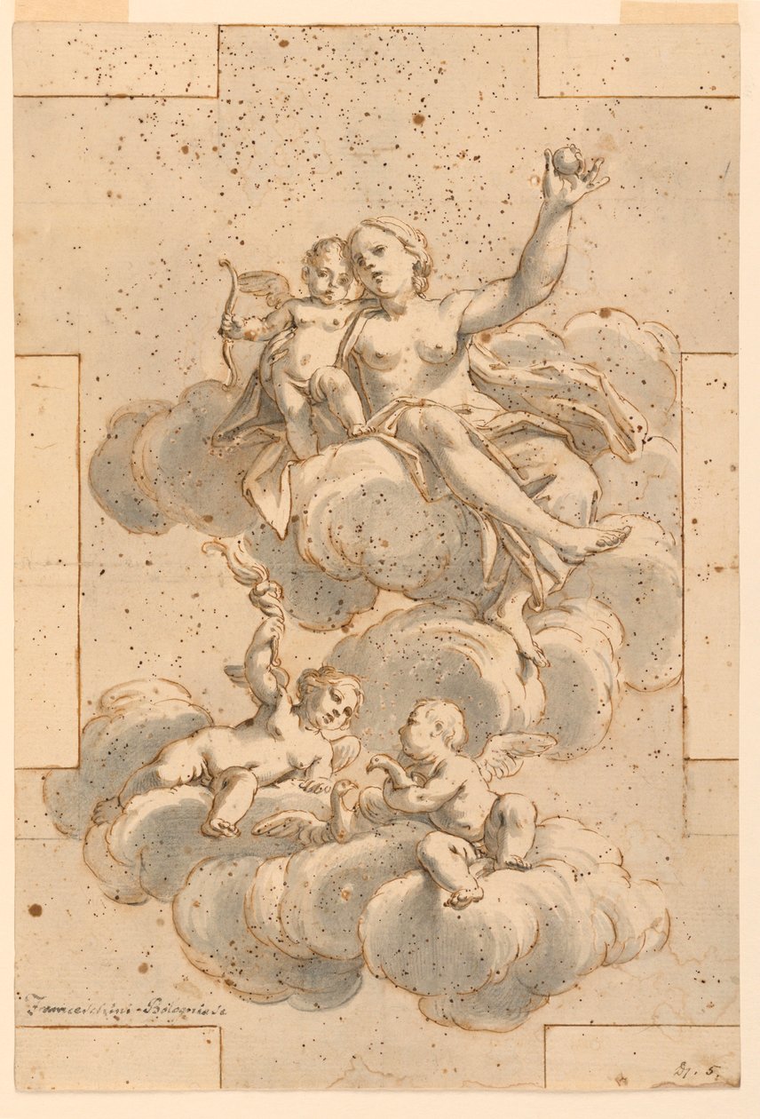Rysunek, projekt malowidła sufitowego, Wenus, Kupidyn i putta, 1700-29 autorstwa Unknown artistUnknown artist