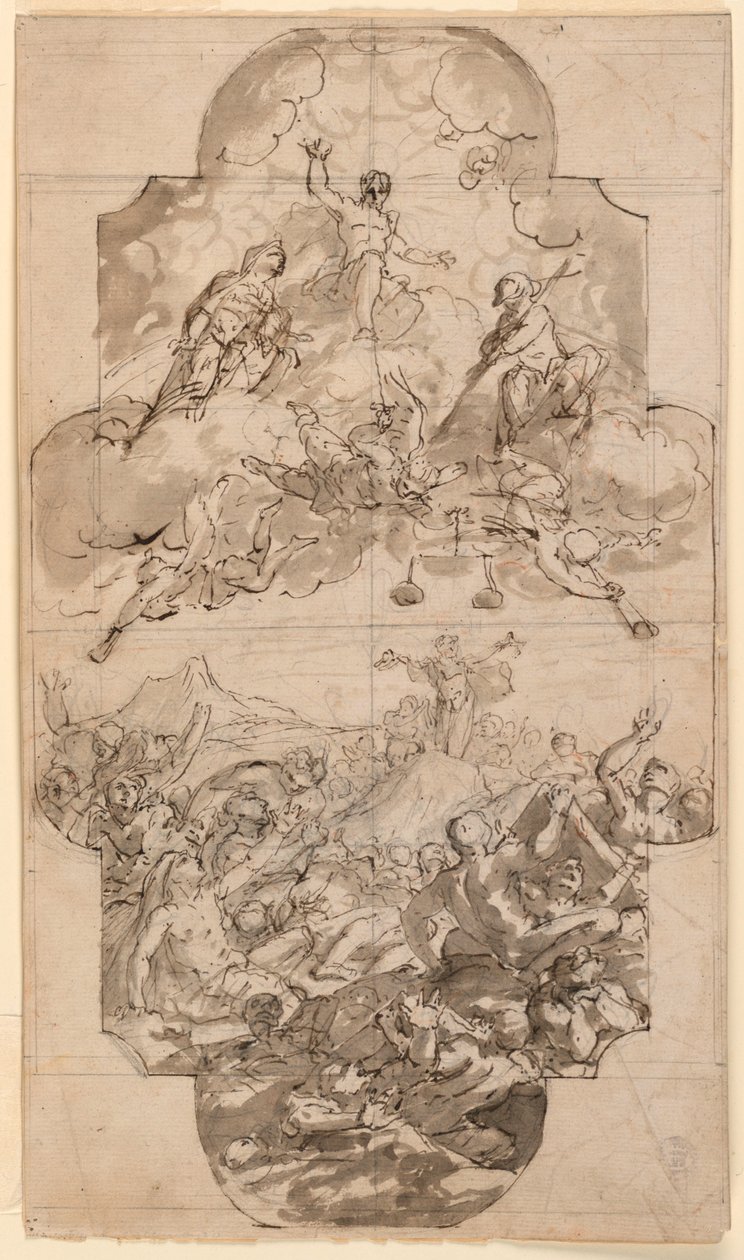 Rysunek, projekt sufitu w kościele, 1700-1750 autorstwa Unknown artistUnknown artist