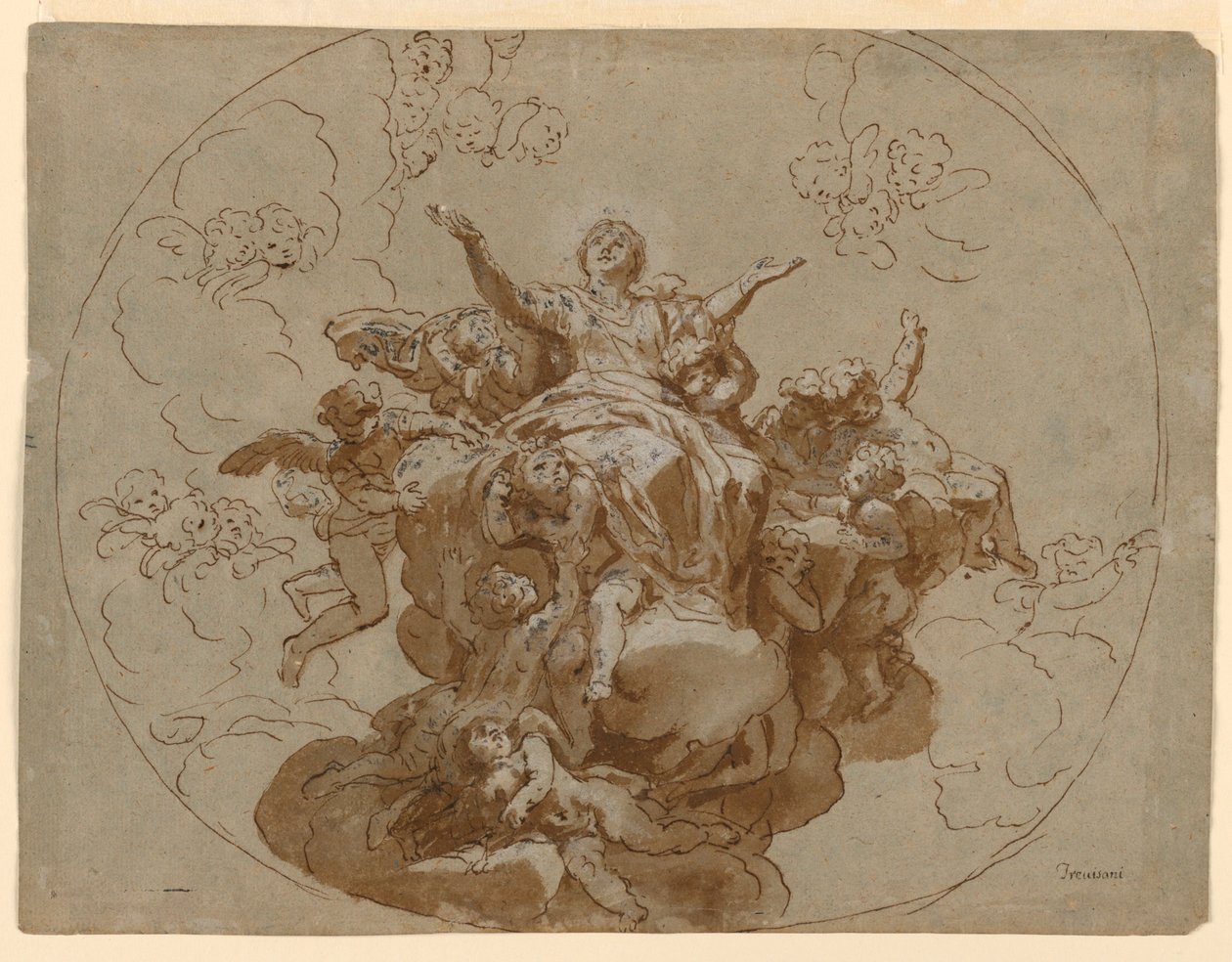Rysunek, projekt sufitu z Wniebowstąpieniem Dziewicy, 1700-1730 autorstwa Unknown artistUnknown artist