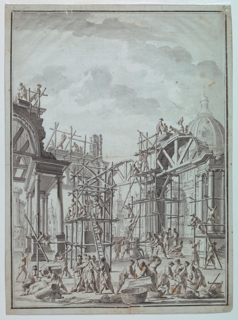 Rysunek, robotnicy budujący arkady, ok. 1740 r. autorstwa Unknown artistUnknown artist