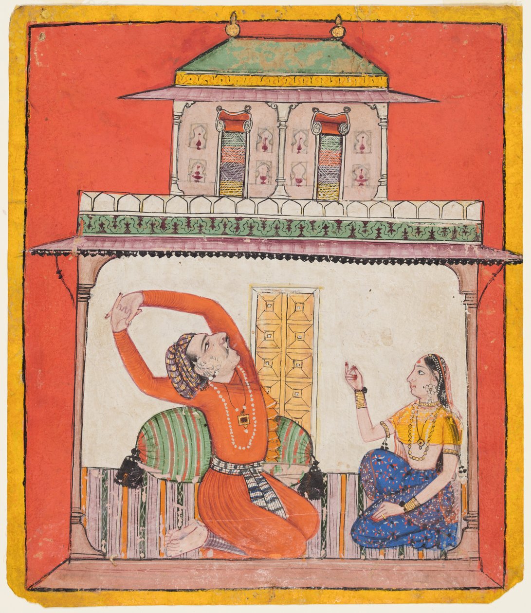 Para w swojej komnacie wczesnym rankiem: Vighada Ragaputra z Shri, z Chamba Ragamala autorstwa Unknown artist