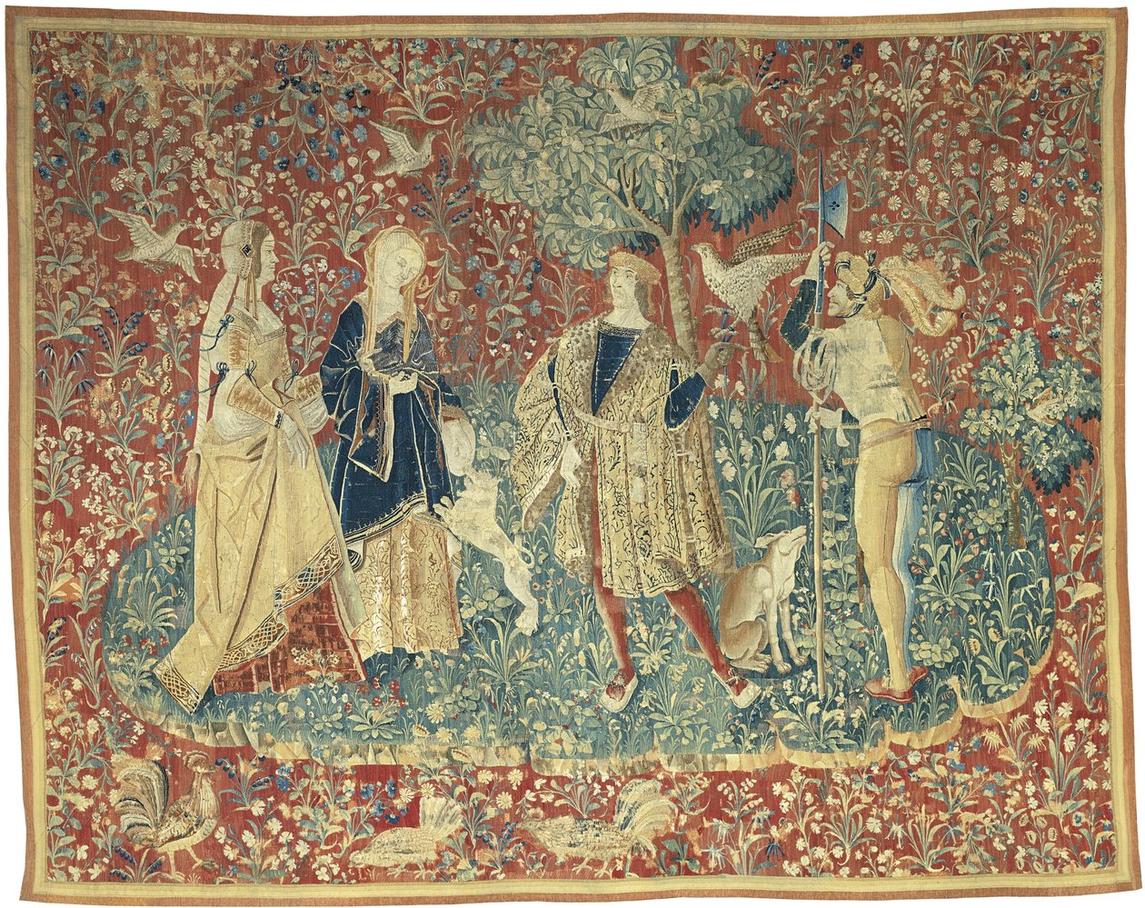 Sokolnik z dwiema damami i żołnierzem pieszym autorstwa Unknown artist