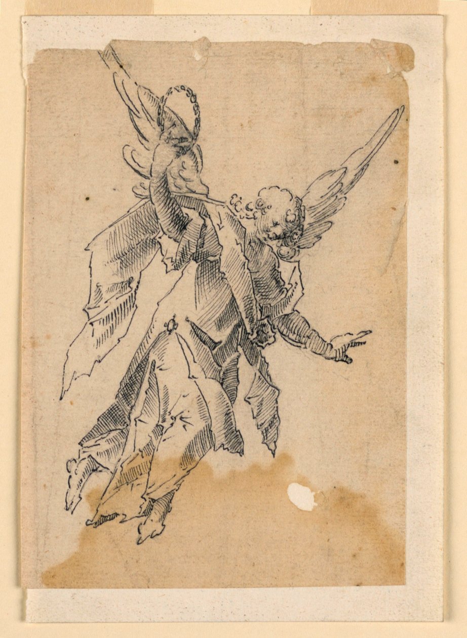 Latający anioł niosący wieniec autorstwa Unknown artist