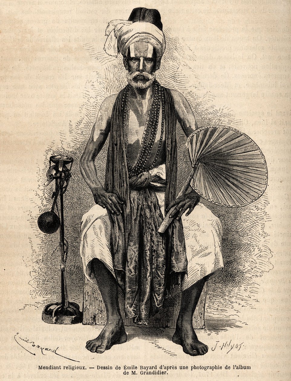 Hinduski żebrak religijny. Rycina ilustrująca podróż w południkowych prowincjach Indii, autorstwa Alfreda Grandidiera, w latach 1862-1864, opublikowana w „Le tour du monde”” 1869, pod redakcją Edouarda Chartona, wyd. Hachette, Paryż. Kolekcja Selva. autorstwa Unknown artist
