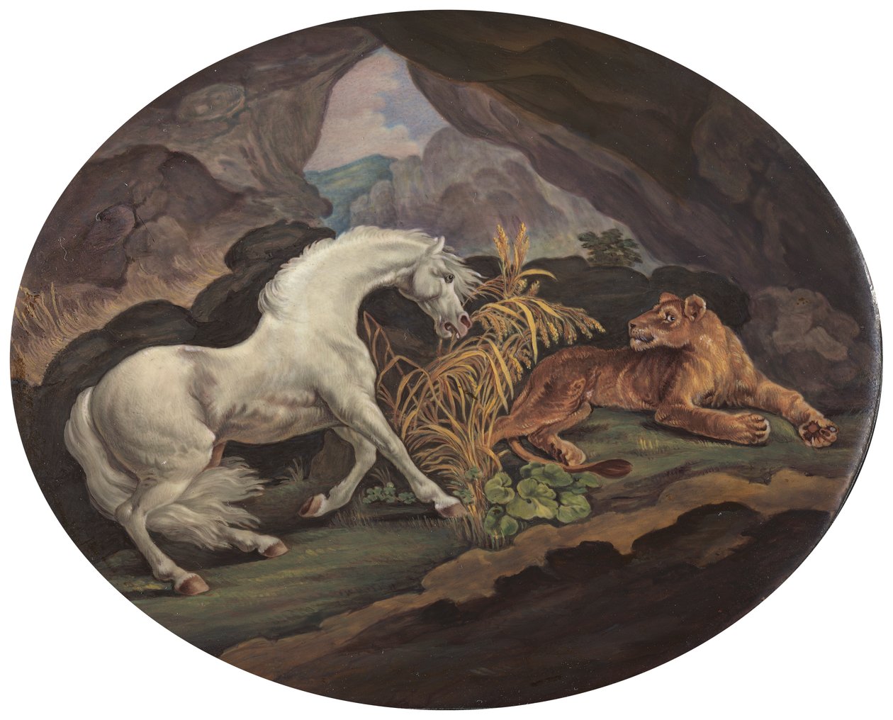 Koń przestraszony przez lwicę autorstwa Unknown artist