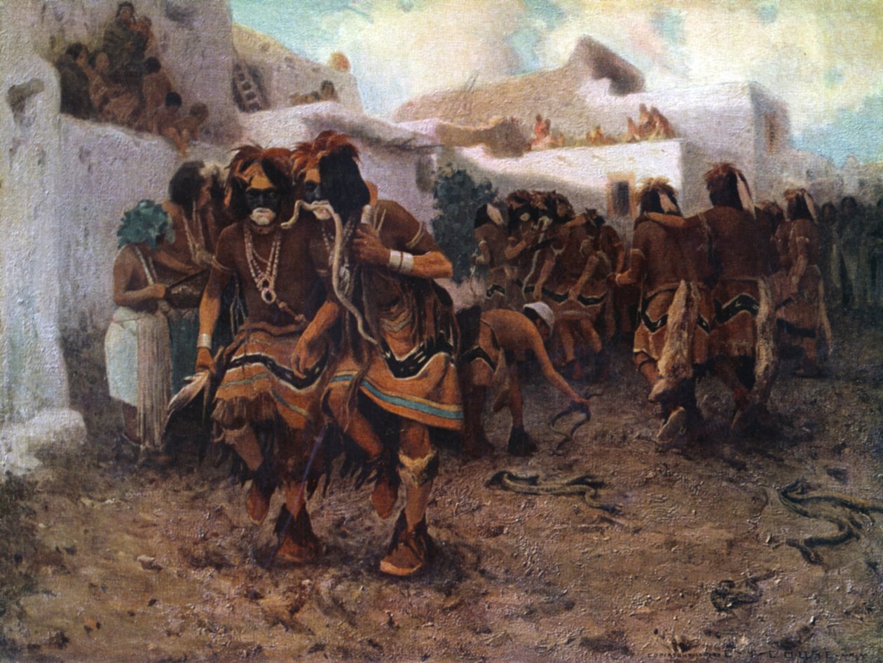 Modlitwa o deszcz, z książki "Indianie amerykańscy: First Families of the Southwest", J.F. Huckel, 1920 (druk) autorstwa Unknown artist