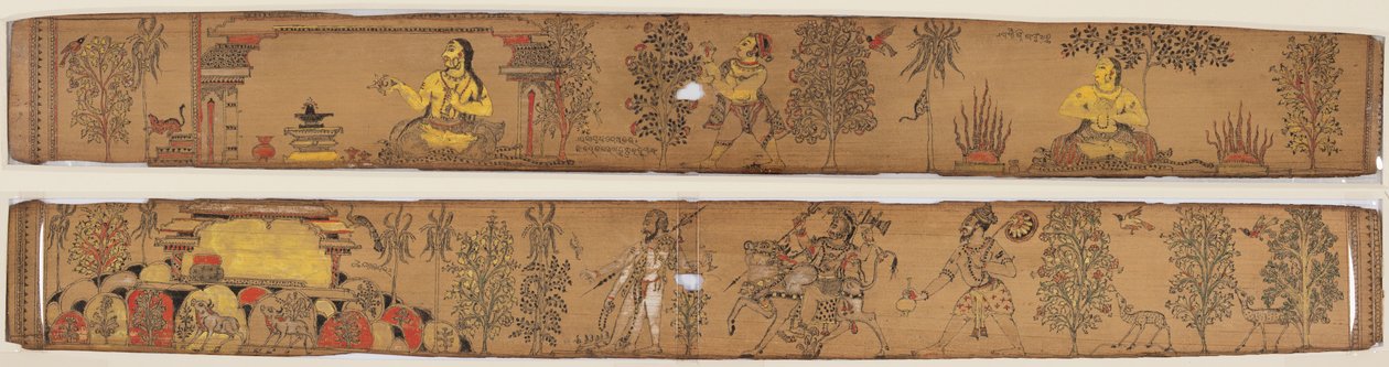 Książę dokonuje wyrzeczeń (recto); Śiwa i jego zwolennicy wracają na górę Kailash (odwrotnie), z romansu Chandrabhanu i Lavanyavati z Upendra Bhanja (1670-1740) autorstwa Unknown artist