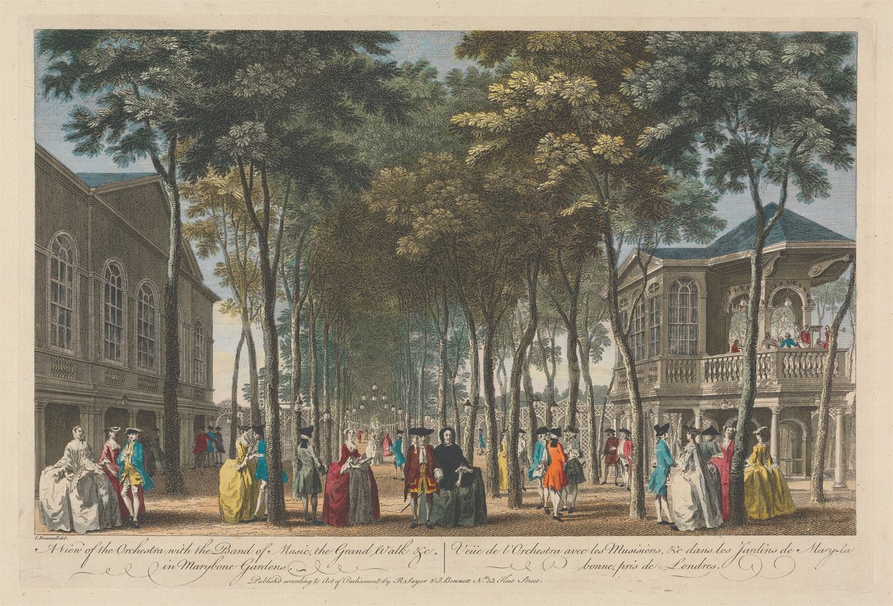 Widok orkiestry z zespołem muzycznym, Grand Walk itp. W Marybone Gardens autorstwa Unknown artist