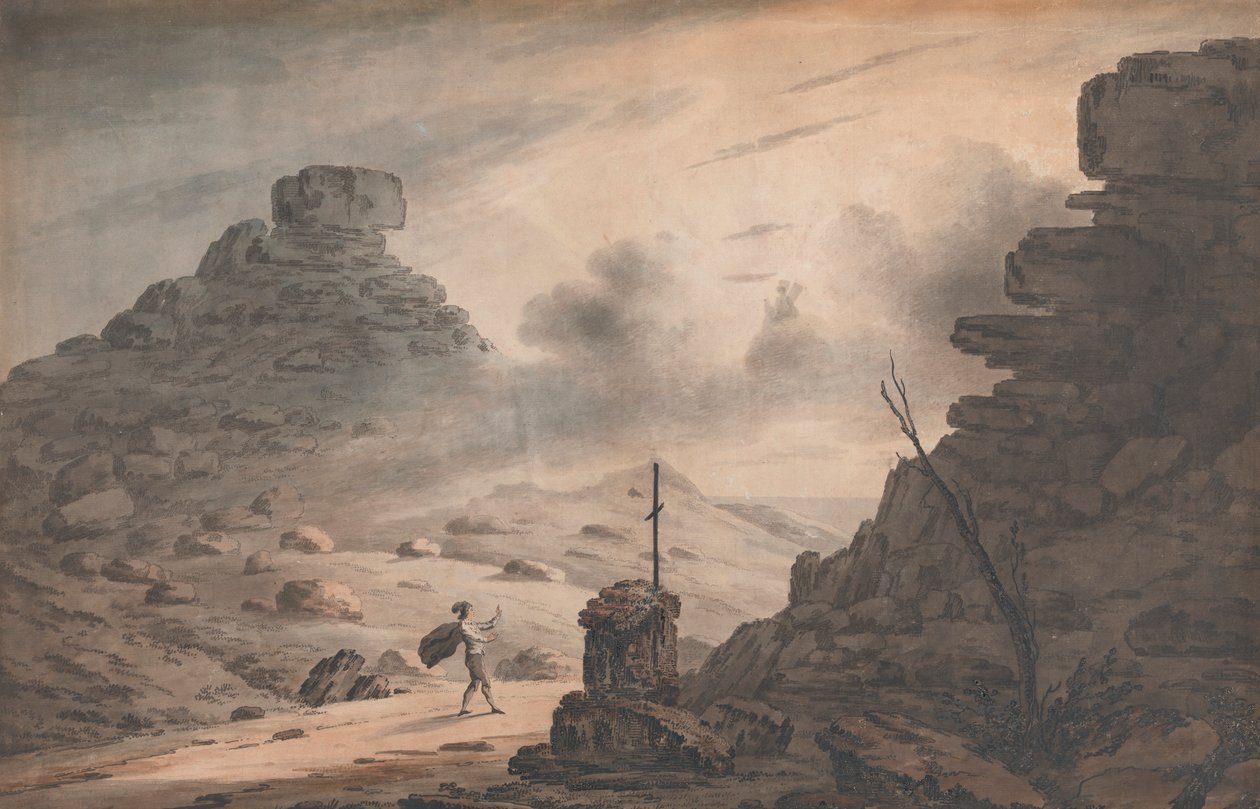 A View of the Valley of Stones, Devon, ze sceną w Burzy, akt 1 autorstwa Unknown artist