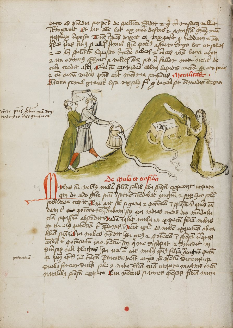 Modląca się kobieta i wąż na pobliskim wzgórzu; mężczyzna próbujący zabić węża siekierą autorstwa Unknown artist