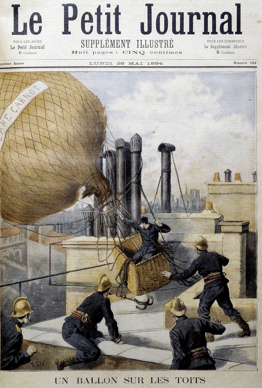 Balon na dachach: ratunek przez strażaków - w „Le Petite Journal”” autorstwa Unknown artist