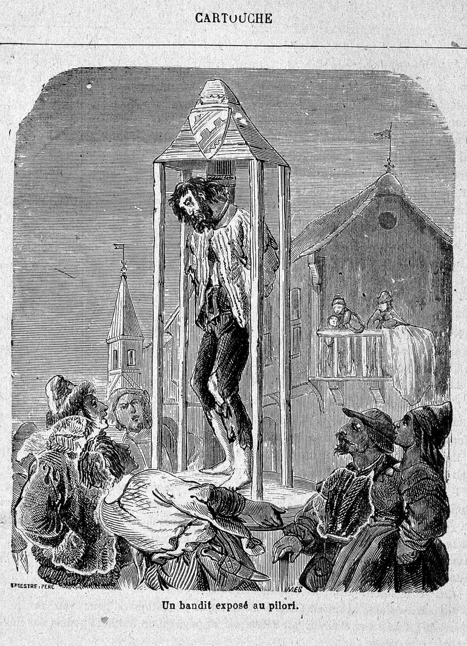 Bandyta wystawiony na pręgierz - w „Wkładzie, król bandytów”, autorstwa Grandpré autorstwa Unknown artist