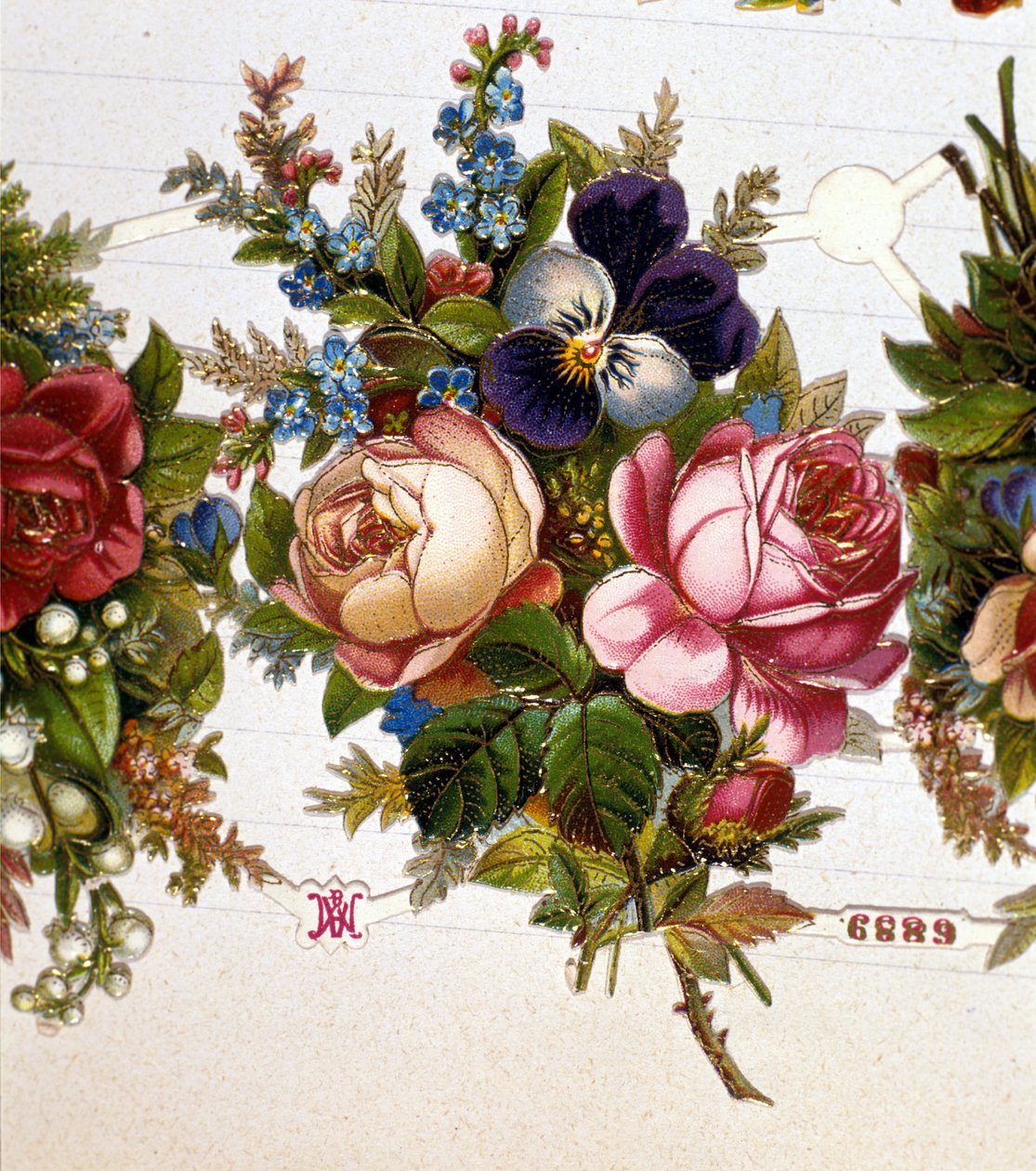 Bukiet zmieszany z różami, fiołkami. XIX-wieczna chromolitografia. autorstwa Unknown artist
