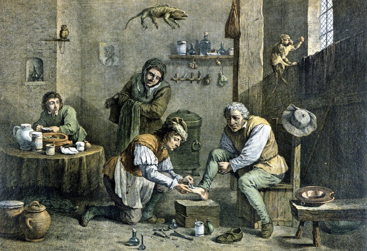 Lekarz wiejski opiekujący się jednym ze swoich pacjentów. autorstwa Unknown artist