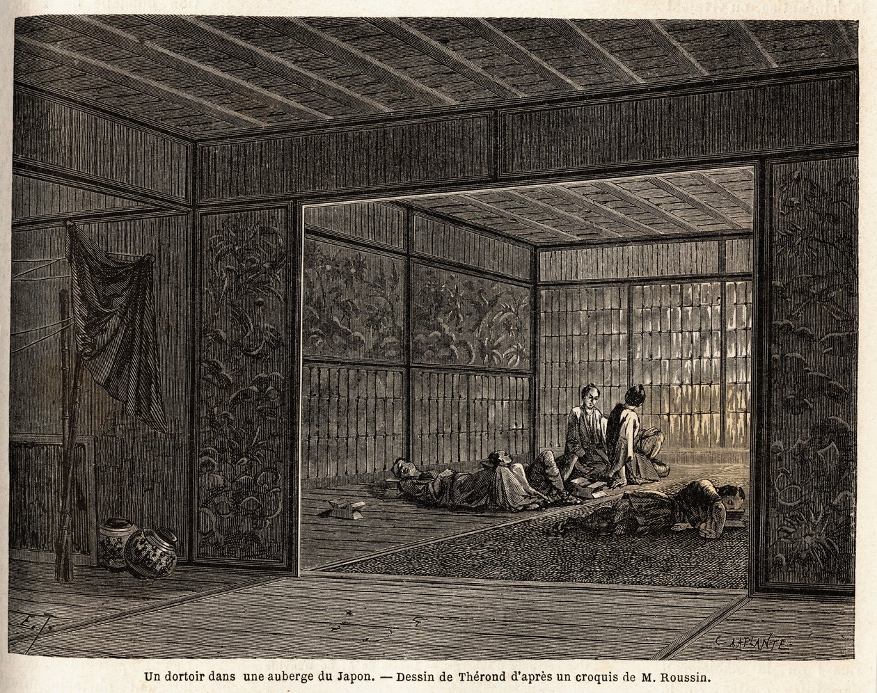 Akademik w zajeździe w Japonii. Rycina ilustrująca podróż do Japonii w latach 1863-1864, autorstwa Aime Humberta, ministra Konfederacji Szwajcarskiej, w „Le tour du monde, nouveau journal des voyages”, wydanej pod kierunkiem Edouarda Chartona autorstwa Unknown artist