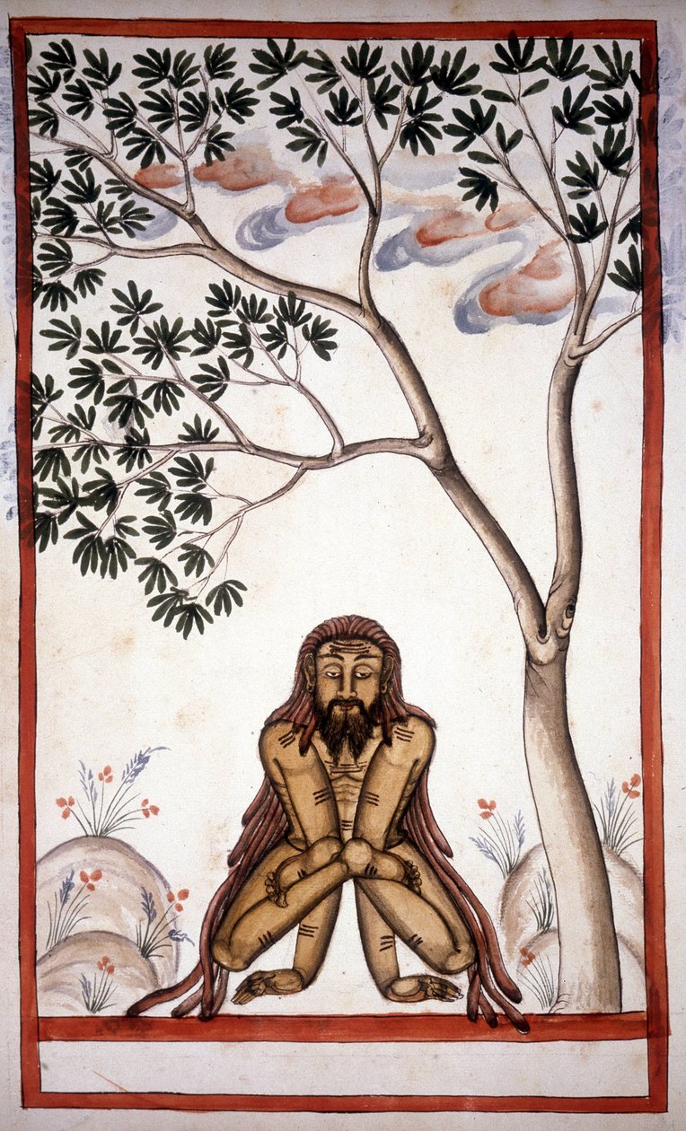 Strona fakira z rękopisu (ms.8300) "Historia Mogołów"" (Moghul lub Moghol) autorstwa Stefano Nivibus Cardeira. XVIII wiek. Bibloteca marciana, Wenecja autorstwa Unknown artist