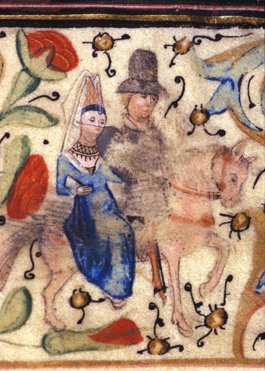 Rycerz i jego dama: francuska iluminacja XIV wieku z rękopisu Petrarki (Francesco Petrarca). Biblioteca wspólnotowa w Rimini. autorstwa Unknown artist