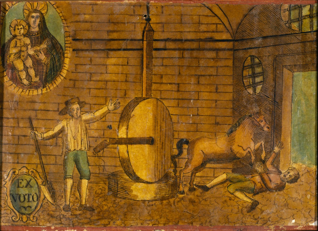 Człowiek obalony przez konia, ex voto z końca XVIII wieku. autorstwa Unknown artist