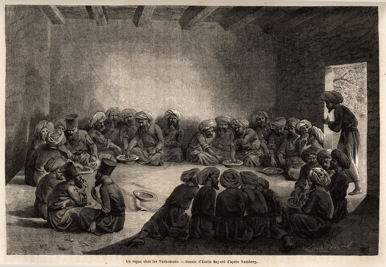 Posiłek u Turkomanów (Irak). Rysunek Emile
