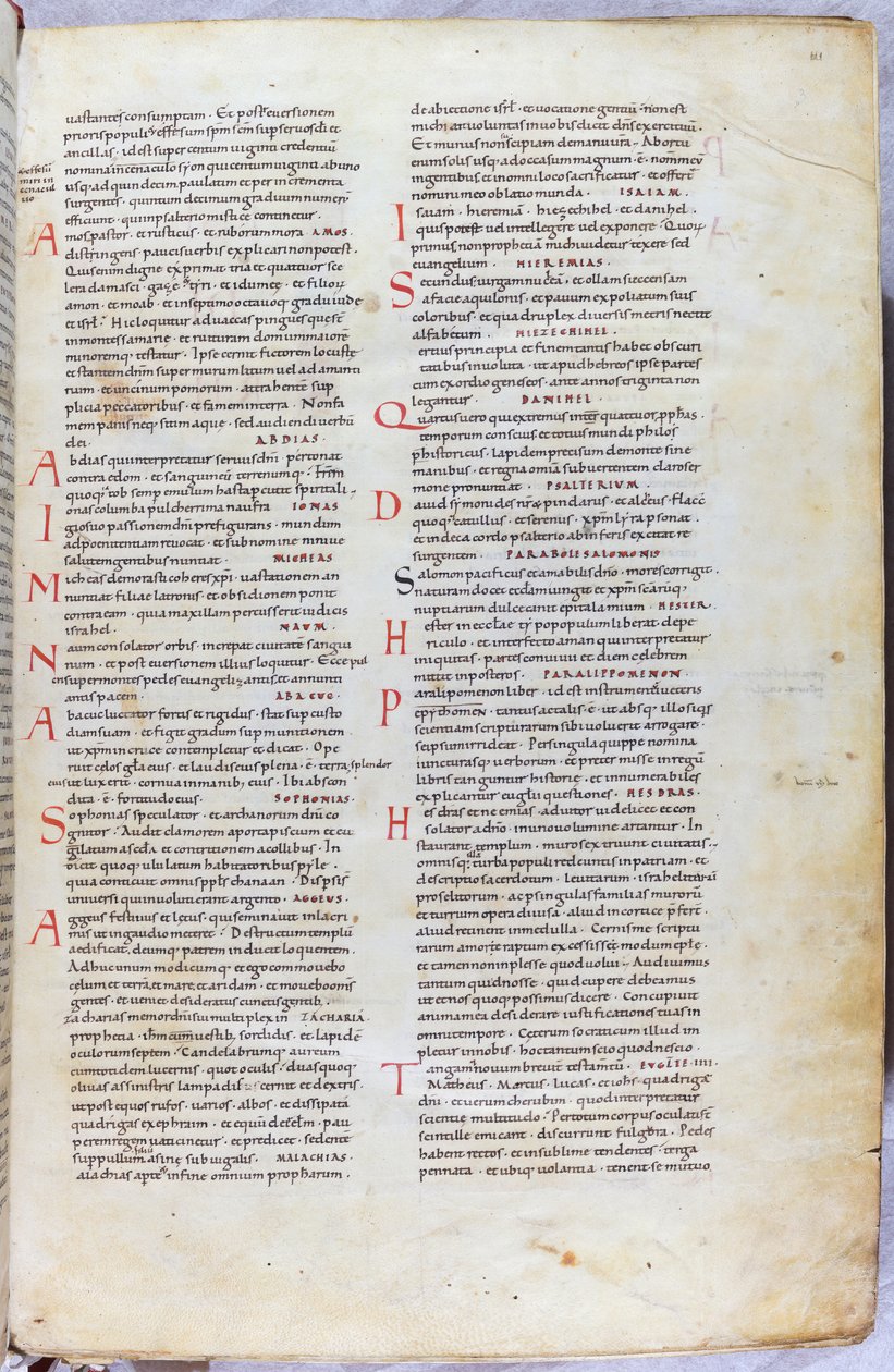 Strona z XI-wiecznej Biblii przedstawiająca różne księgi Starego Testamentu autorstwa Unknown artist