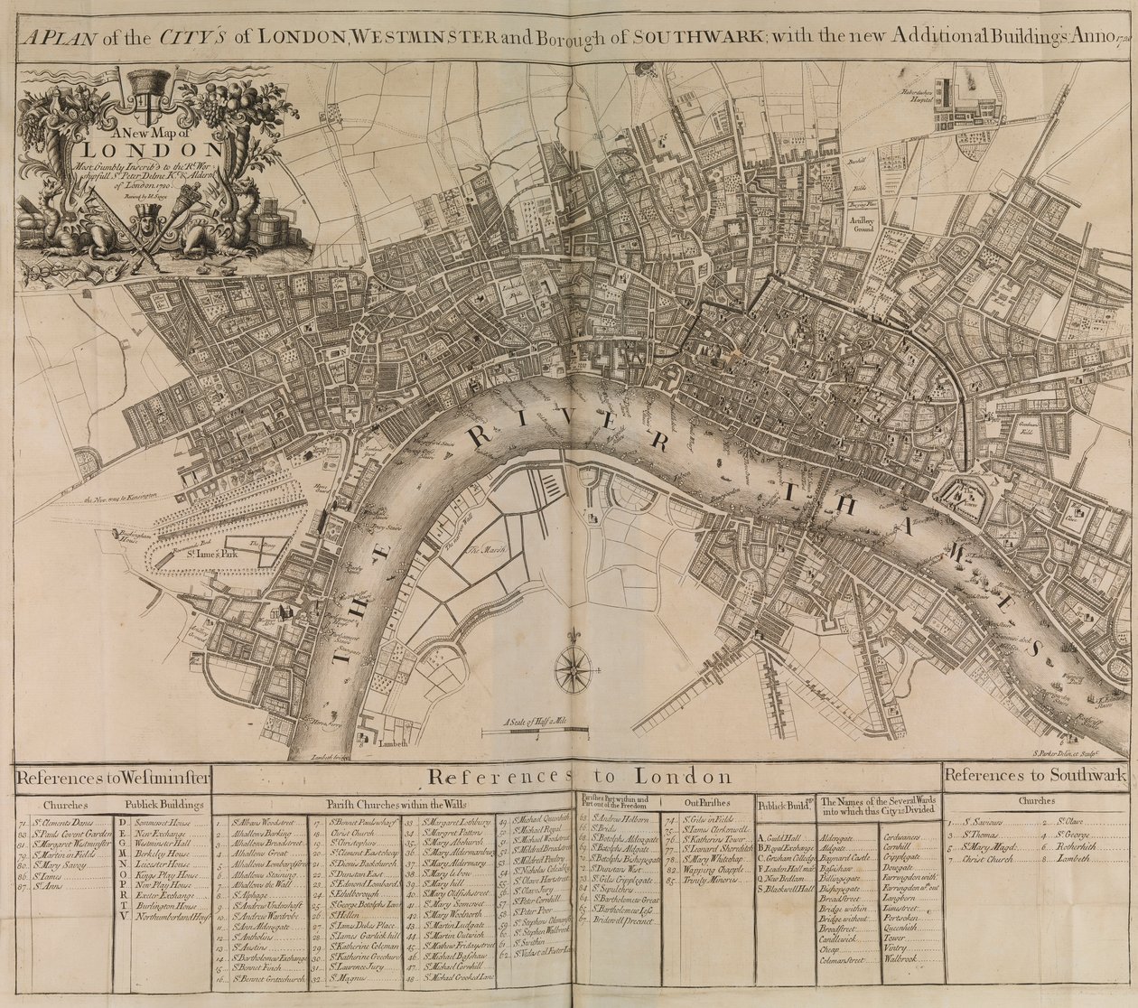 Plan miasta Londyn, Westminster, dzielnicy Southwark i rzeki Tamizy autorstwa Unknown artist
