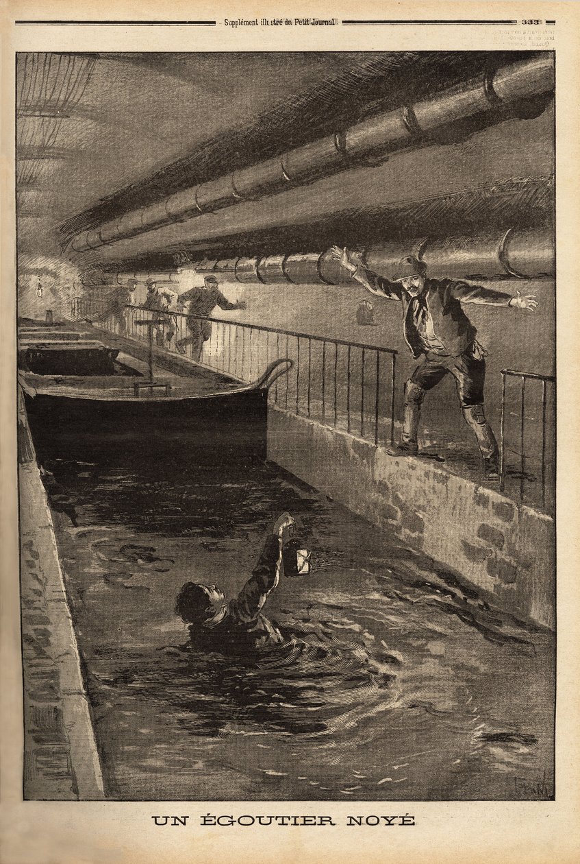 Segetter z Paryża zostaje utopiony przez czyszczenie fangostycznego pochodzenia. Grawer w „”Le petit journal”” 15.09.1899. Kolekcja Selva. autorstwa Unknown artist