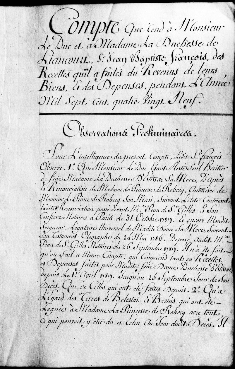 Księga rachunkowa za rok 1789 majątku księcia Rochefoucauld Liancourt. autorstwa Unknown artist