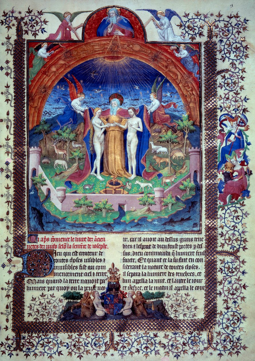 Adam i Ewa w miniaturze ziemskiego raju z „”Żydowskie starożytności lub żydowskie starożytności”” Flawiusza Flawiusza autorstwa Unknown artist