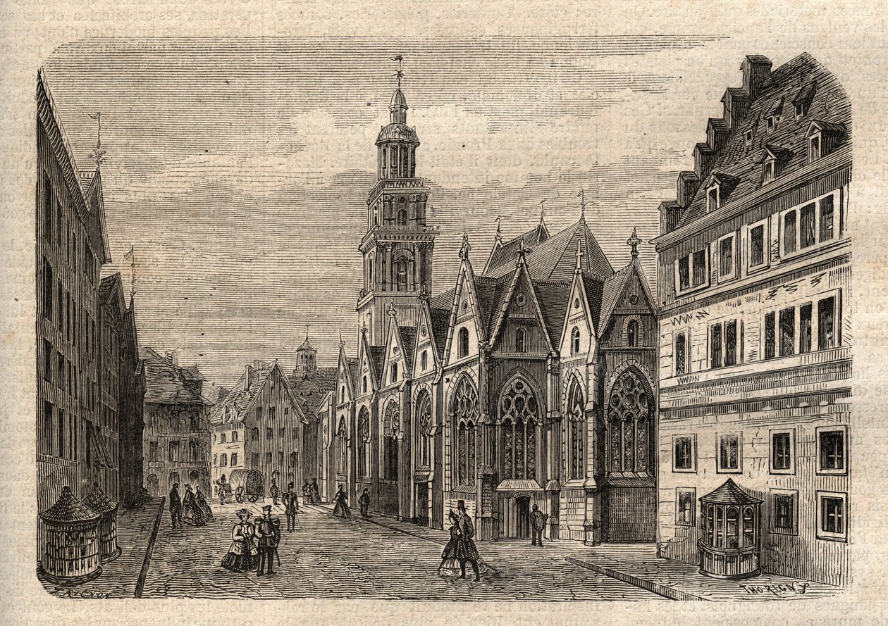Aegidienkirche (Hannover) Niemcy - Hanower Kościół Aegidien, zniszczony podczas II wojny światowej - Hanower - Aegidienkirche - grawerowanie w ""Ilustracyjnym Słowniku Ludowym" - 1864 - Joseph Decembre i Edmond Allonier - autorstwa Unknown artist