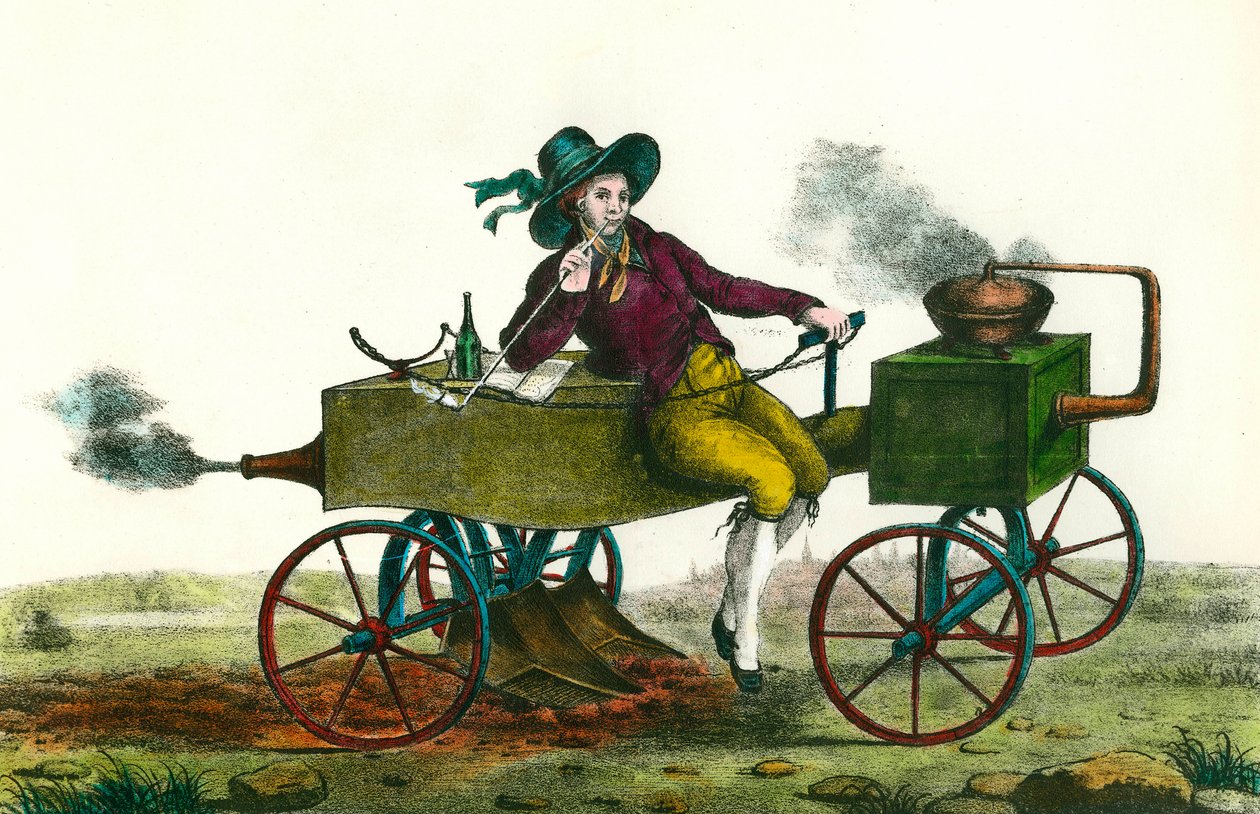 Rolnictwo: scena orki maszyną parową w 1834 r. Anonimowy rycina z 1834 r. Zbiory prywatne autorstwa Unknown artist