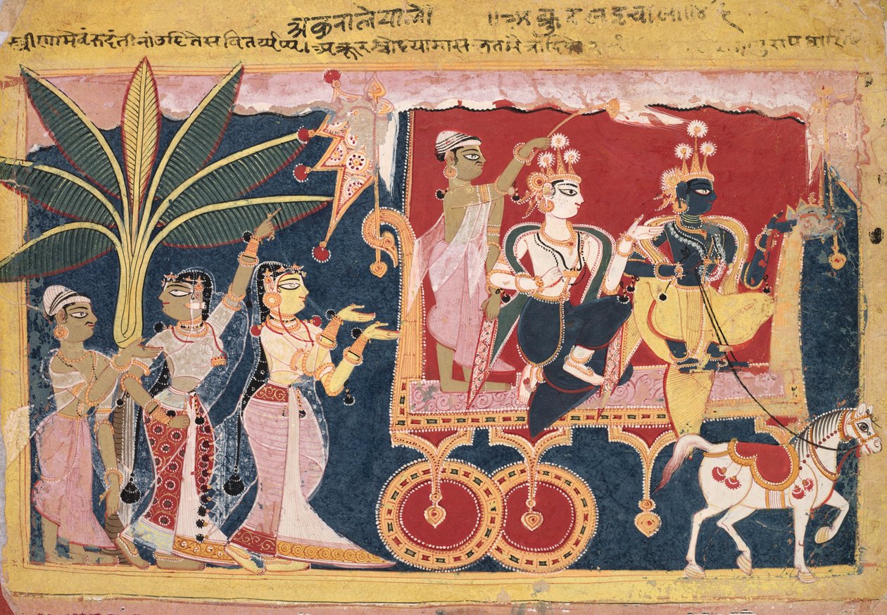 Akrur prowadzi Krisznę i Balramę do Mathury (Isarda Bhagavata Purana) autorstwa Unknown artist