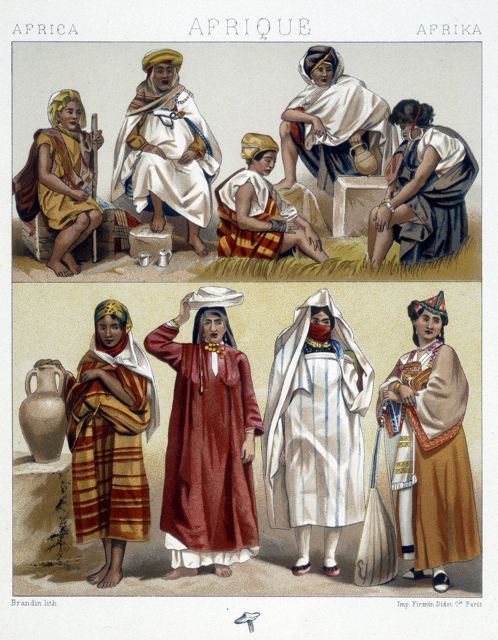 Algieria i Tunezja, popularne kostiumy - w „Le costume historique” Racinet autorstwa Unknown artist