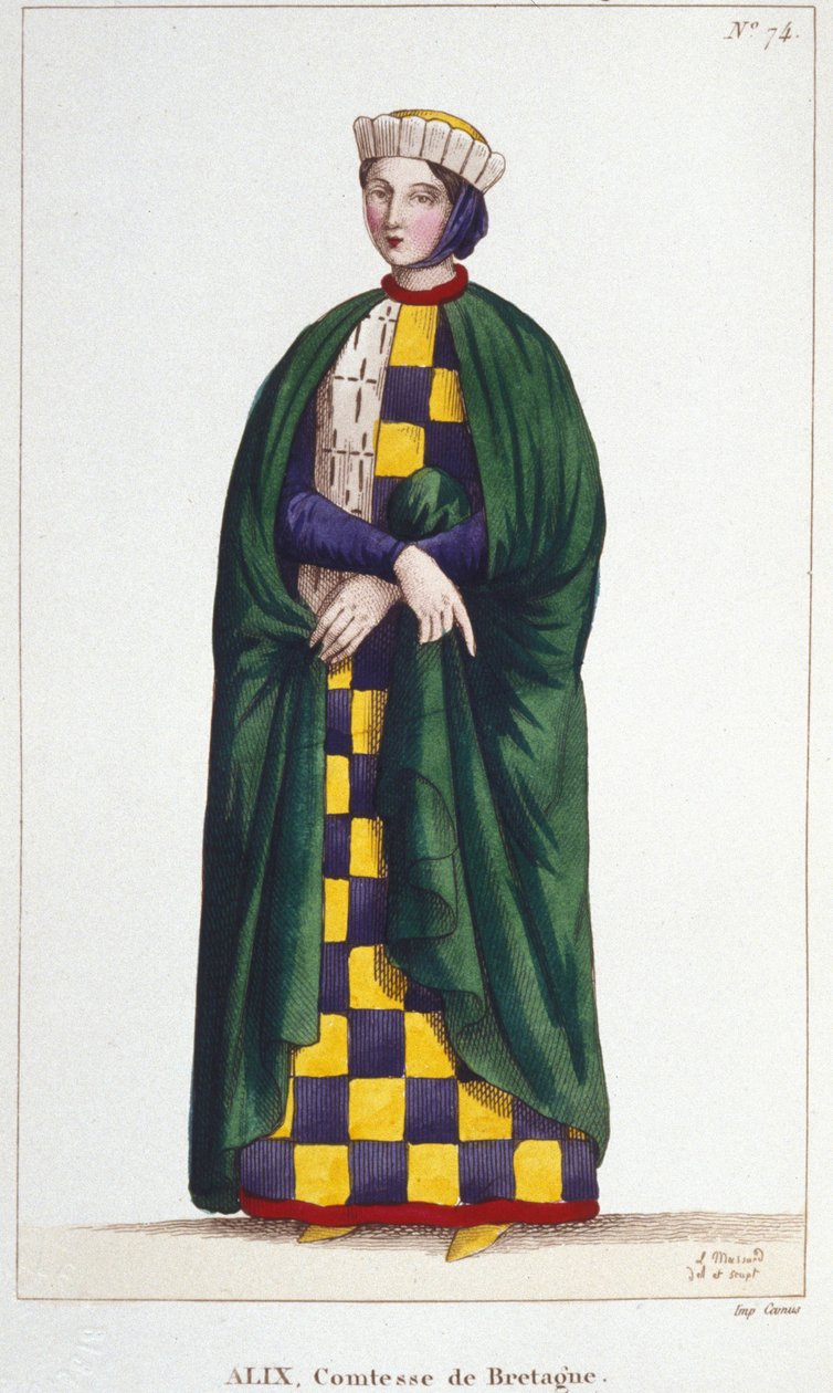 Alix de Thouars (1201-1221), hrabina Bretanii, córka Guy de Thouars, księcia Bretanii. Grawerowanie z 1830 roku. autorstwa Unknown artist