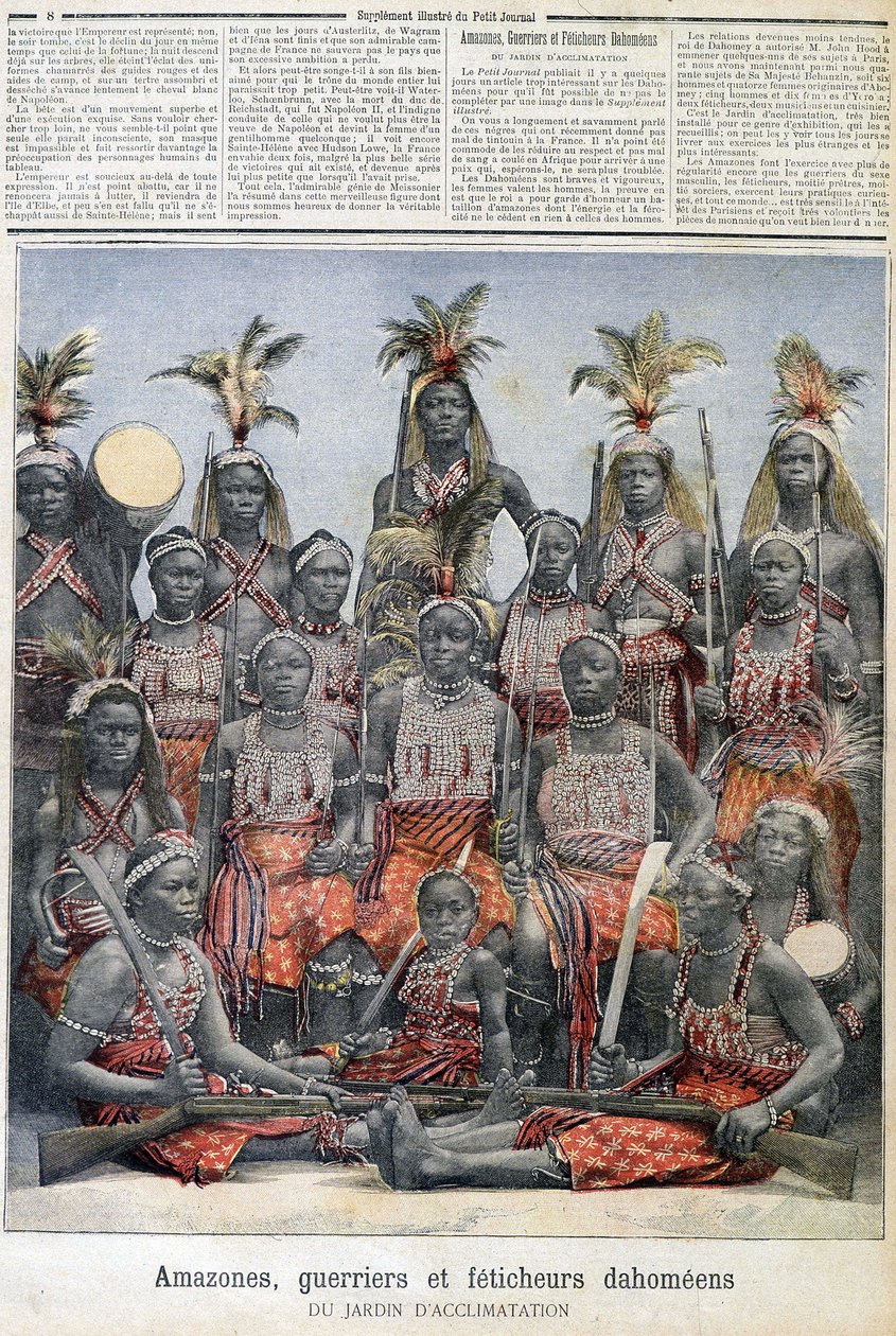 Amazonki, wojownicy i fetyszyści dahomejscy (z dzisiejszego Beninu), z ogrodu aklimatyzacji - w „Le Petite Journal” z 28.02.1891 r. autorstwa Unknown artist