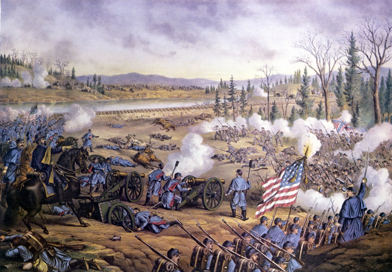 Wojna secesyjna (1861 - 1865): Bitwa nad Stones River lub druga bitwa pod Murfreesboro, Tennessee 31 grudnia 1862-02 stycznia 1863. Rycina z XIX wieku. autorstwa Unknown artist