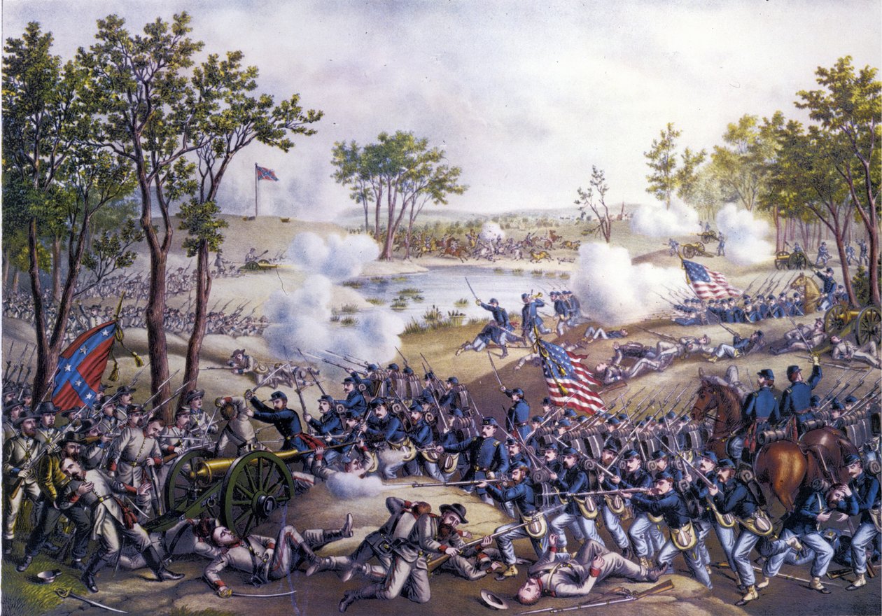 Amerykańska wojna secesyjna lub wojna domowa (1861 - 1865): Cold Harbor lub druga bitwa o Cold Harbor, Wirginia, 31 maja i 1 czerwca 1864. Rycina z XIX wieku. autorstwa Unknown artist