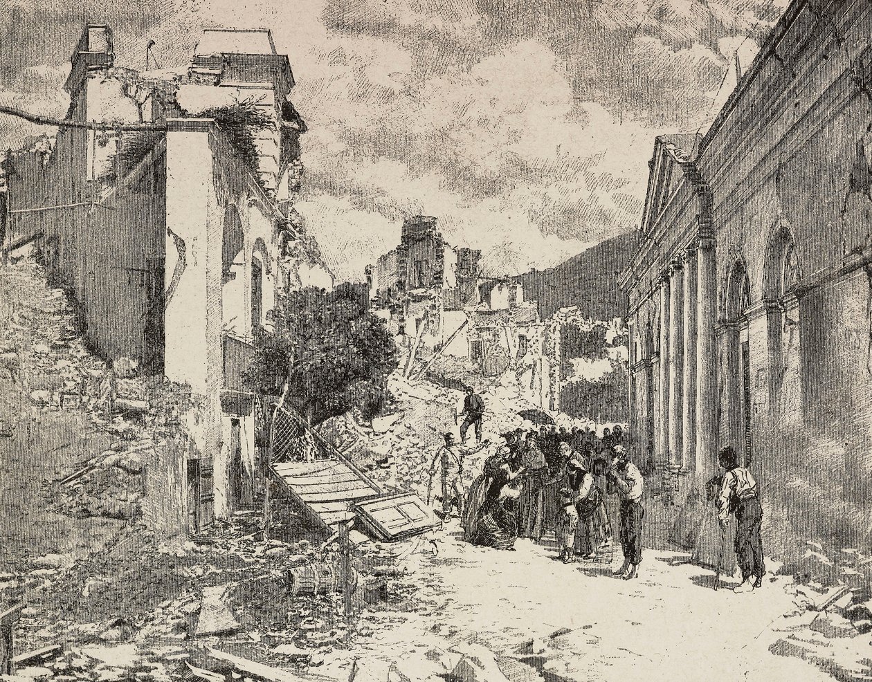Wśród ruin po trzęsieniu ziemi w nadmorskim kurorcie Balliazzi, Włochy autorstwa Unknown artist