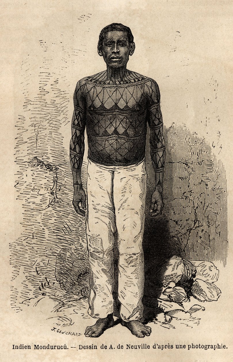Indian Mondurucu (lub Mundurucu), plemię stanu Para, w rejonie rzeki Tapajos autorstwa Unknown artist