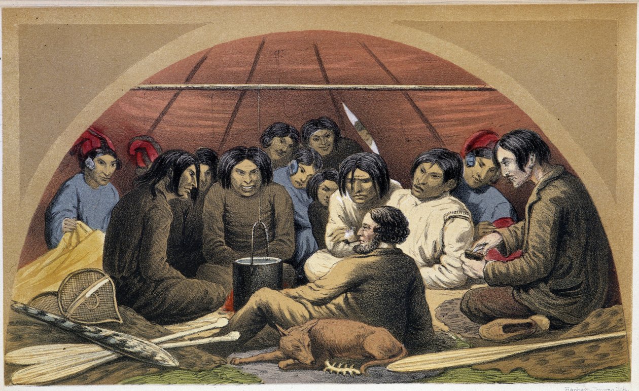 Indyjska wizyta w Otelne w swoim namiocie - w „Eksploracji Półwyspu Labradorów” Hind, Londyn autorstwa Unknown artist
