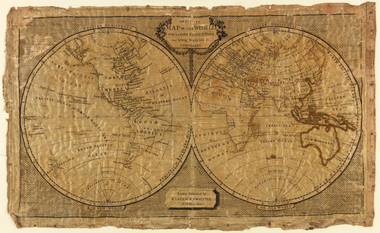 Zarysowa mapa świata dla damskich robótek ręcznych i młodych studentek geografii autorstwa Unknown artist