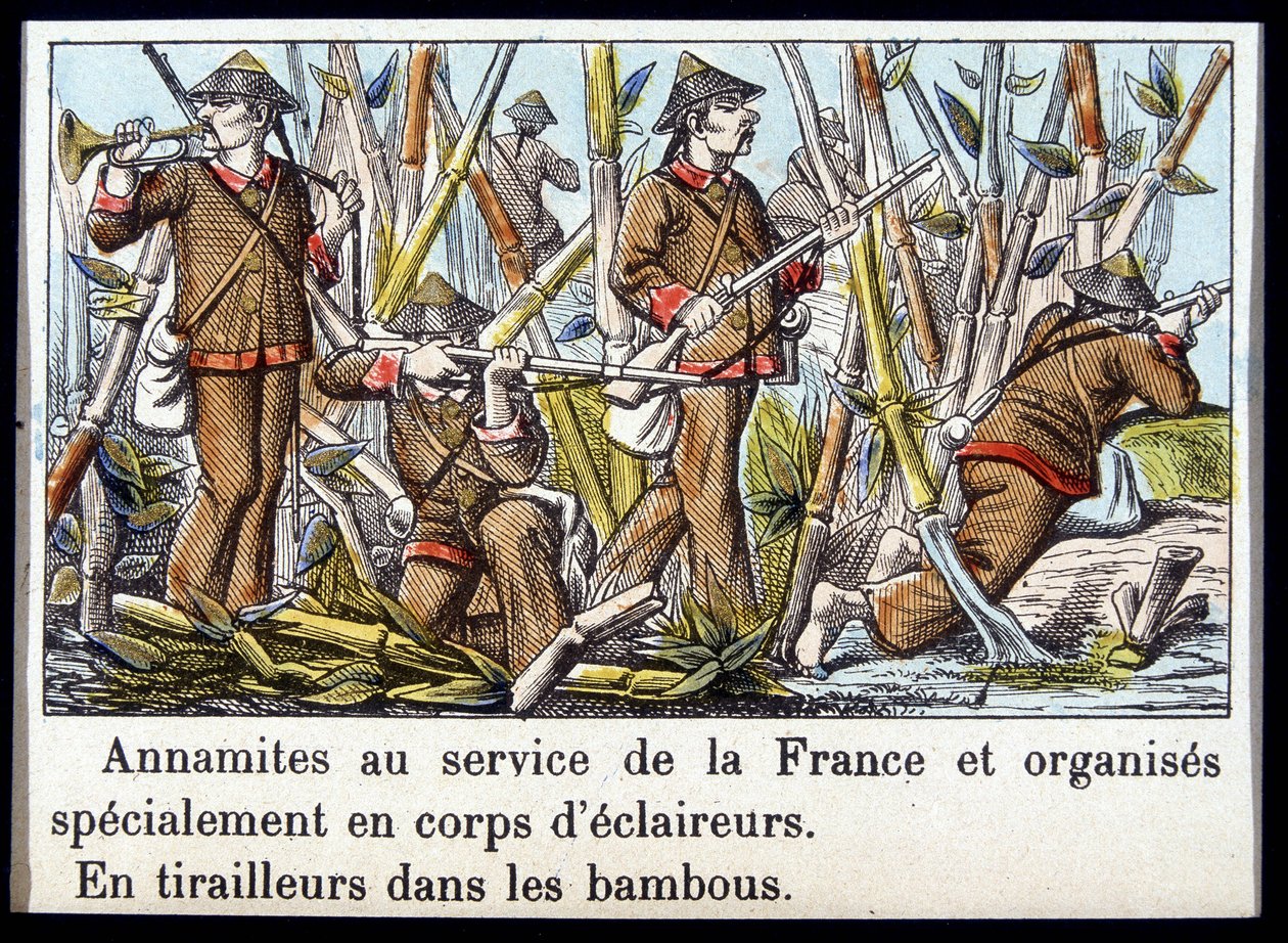 Annamici na służbie Francji i specjalnie zorganizowani w korpusie harcerzy, w strzelcach w bambusie autorstwa Unknown artist