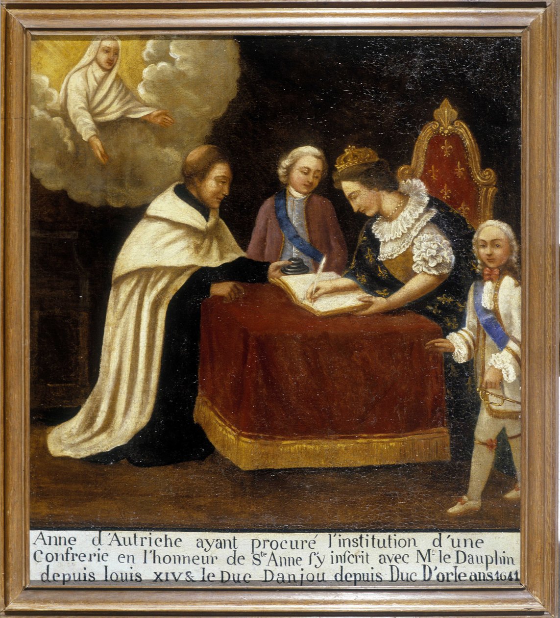 Anna Austriaczka, zapewniając instytucję bractwa lub cześć św. Anny, połączyła ją z delfinem i księciem Anjou (obecnie Ludwik XIV i książę Orleanu, dit Monsieur) autorstwa Unknown artist