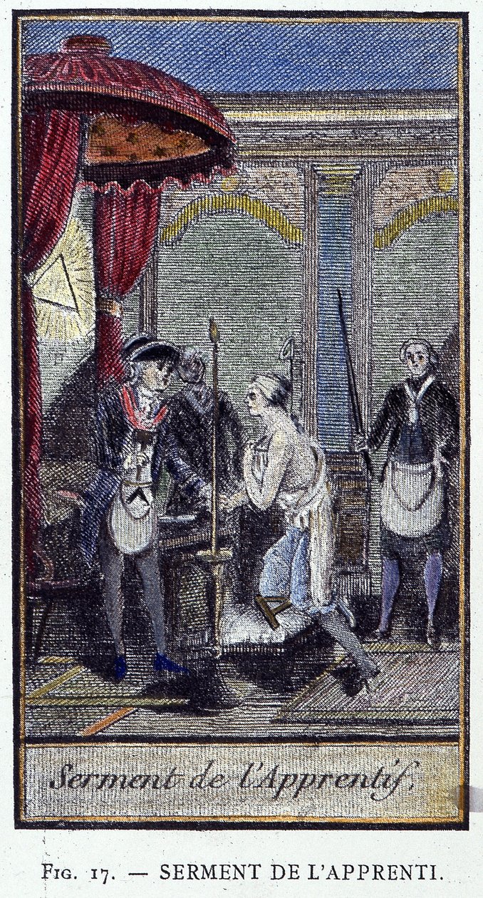 Przysięga czeladnika - z ryciny z „Masonerii Adonhiramitów” rycerza wszystkich zakonów masońskich autorstwa Unknown artist