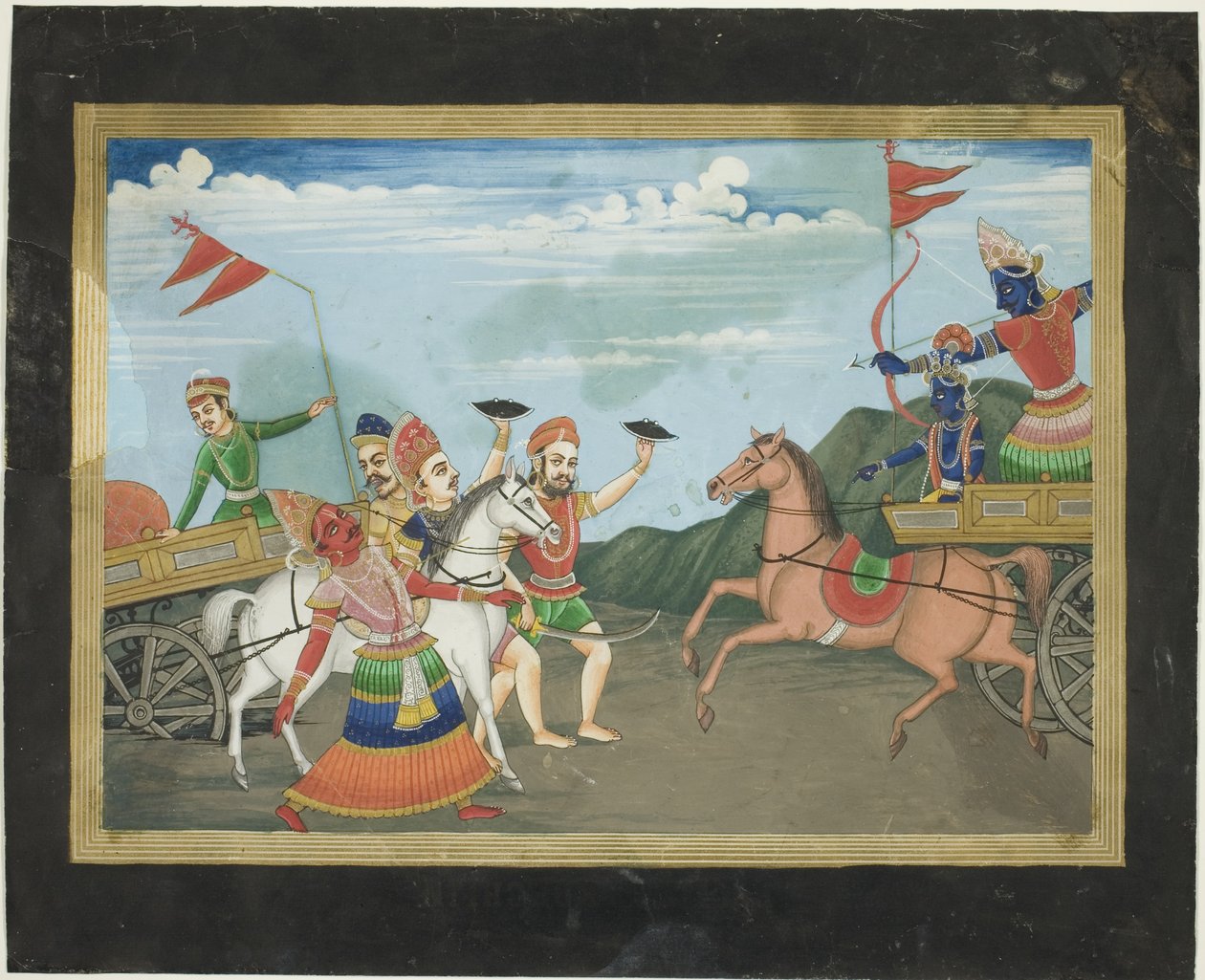 Arjuna zabija Karnę, strona z serii Mahabharata autorstwa Unknown artist
