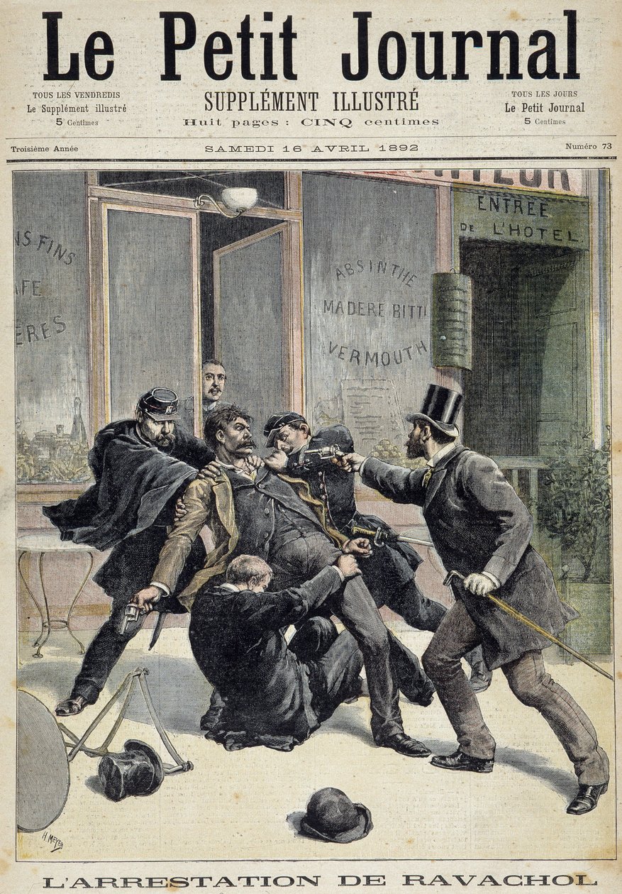 Aresztowanie anarchisty Francois Koenigstein dit Ravachol (od imienia matki) (1859 - 1892). Jeden z 