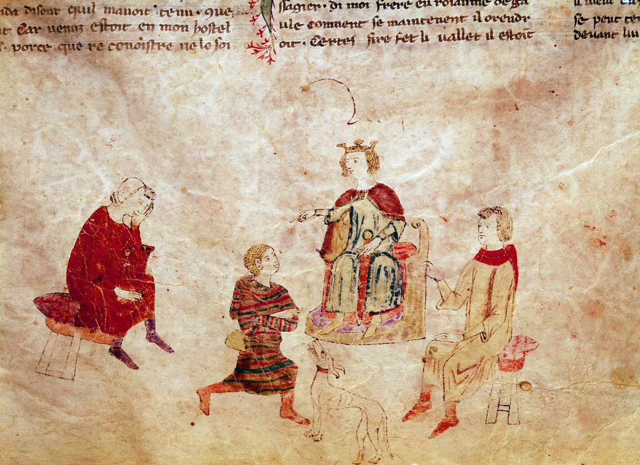 Legenda arturiańska: „”Król Artur na tronie otacza swoich doradców””Miniatura z „”Meliadusa, brata Tristana””Biblioteca Marciana z XIV wieku autorstwa Unknown artist