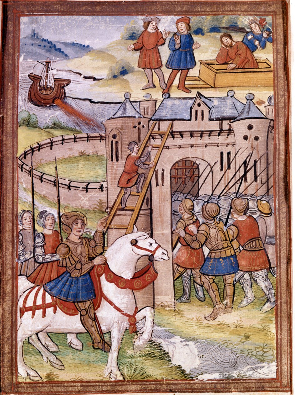 Atak na zamek. Odcinek wojny stuletniej. Rękopis z XVI wieku. Biblioteka Wiktorii i Alberta w Londynie. autorstwa Unknown artist