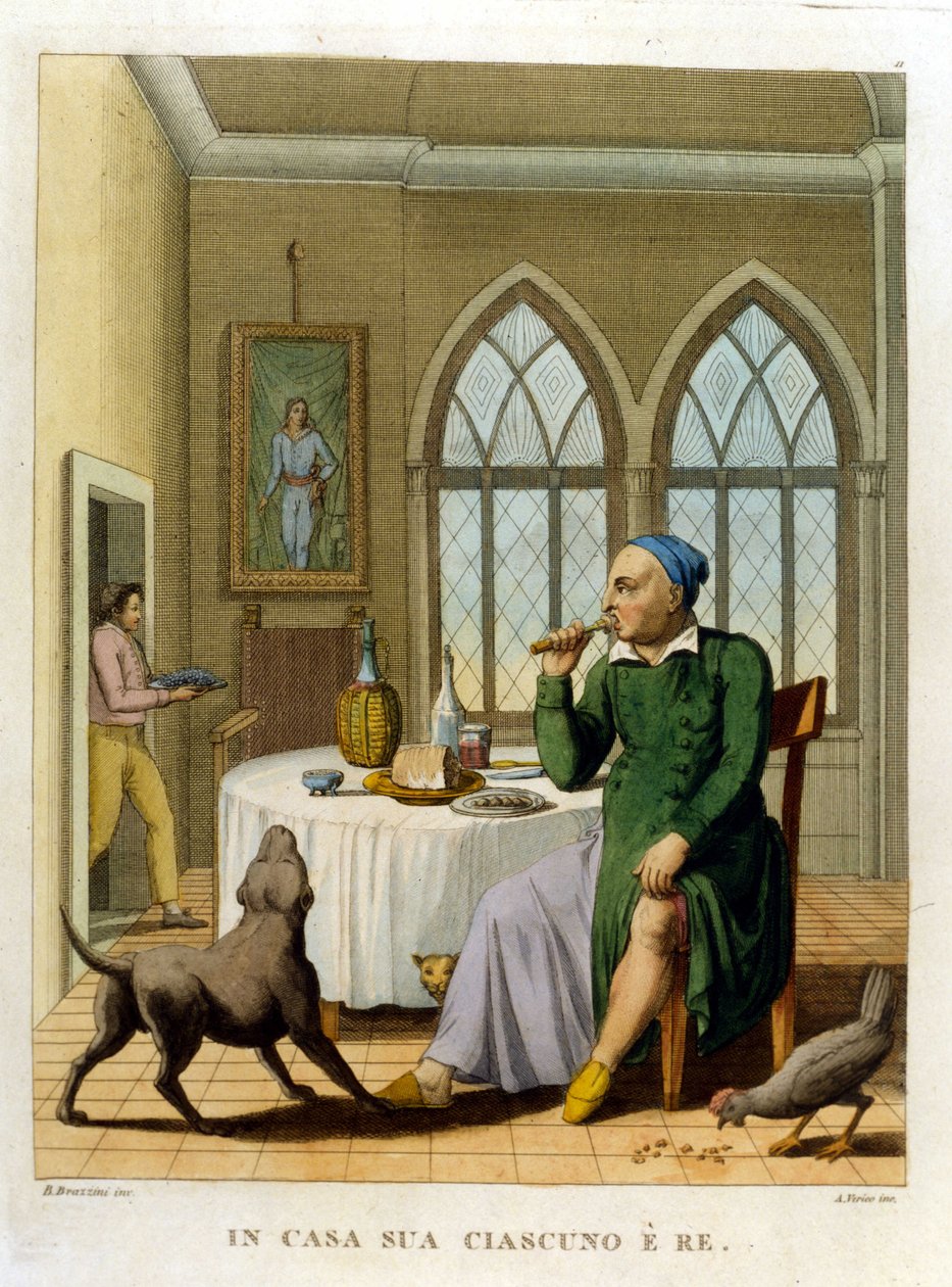 „W domu każdy jest królem”. Ilustracja ze zbioru przysłów z XVIII wieku autorstwa Unknown artist