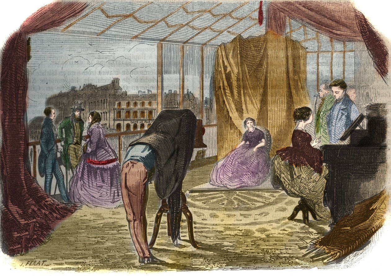 Warsztat fotografa Nadara Jeune (Alban Adrien (Alban-Adrien) Tournachon dit) (1825-1903), bulwar Włochów w Paryżu. Grawerowanie z 1856 roku. autorstwa Unknown artist