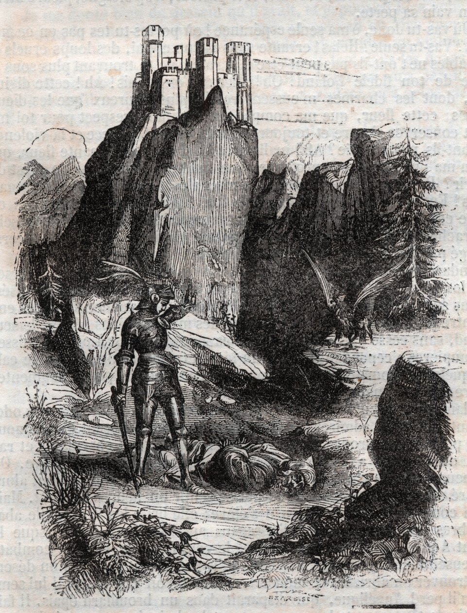 Atlant pokonany przez Bradamante - rycina z 1851 r. z „Wściekły Rolanda” autorstwa Unknown artist